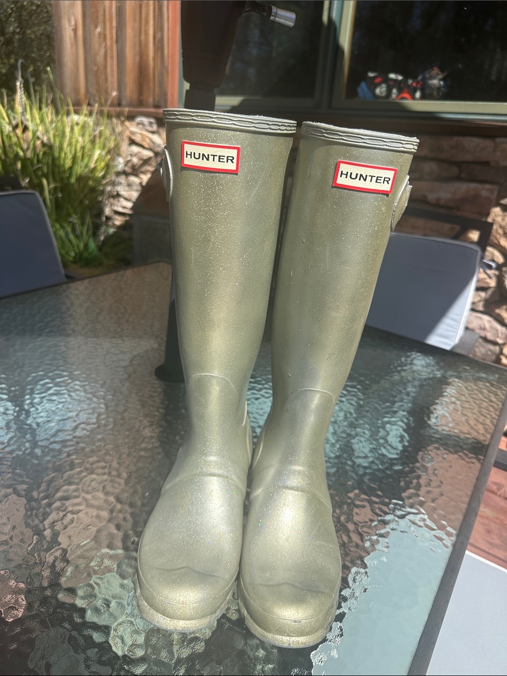 Authentic Hunter Women's Original Tall Gloss Rain Boots size 9
Silver Sparkle